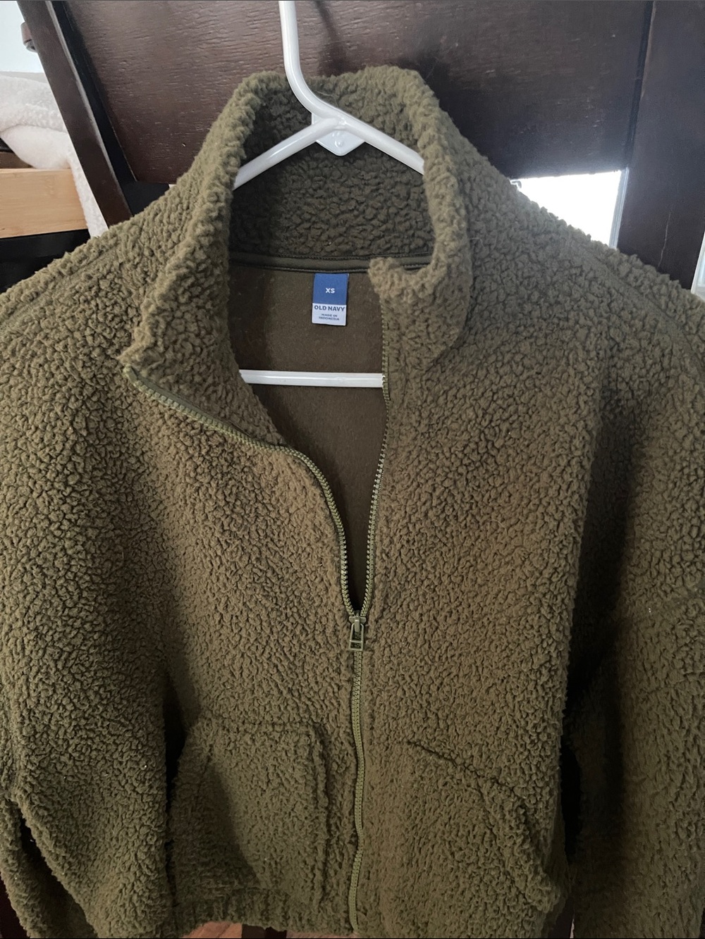 Old Navy Olive Sherpa Full-Zip Jacket